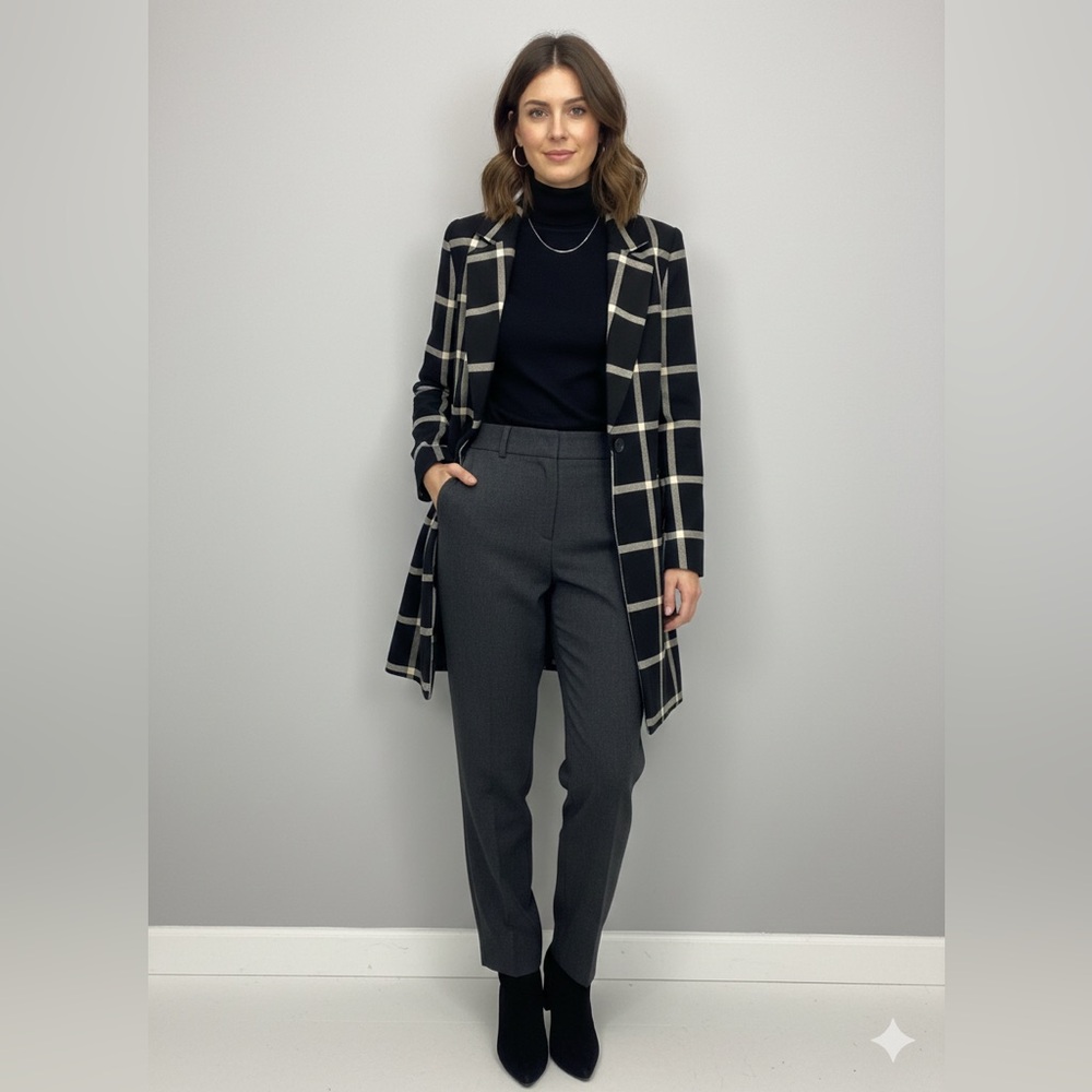 Carolina Belle Montreal Black & White Windowpane Plaid Longline Blazer Coat S